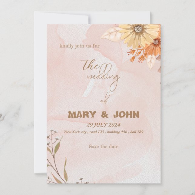 Elegant boho floral chic wedding invitation (Front)