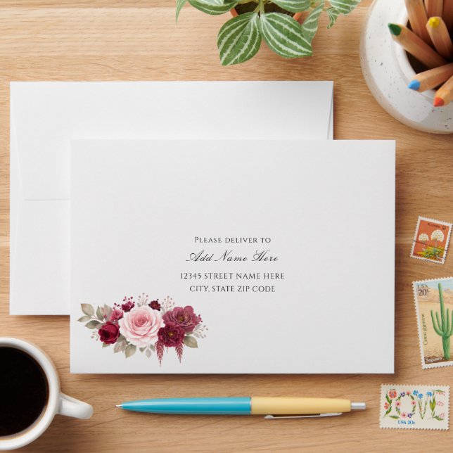 Elegant Boho Floral Custom Address/Return Address Envelope (Desk)