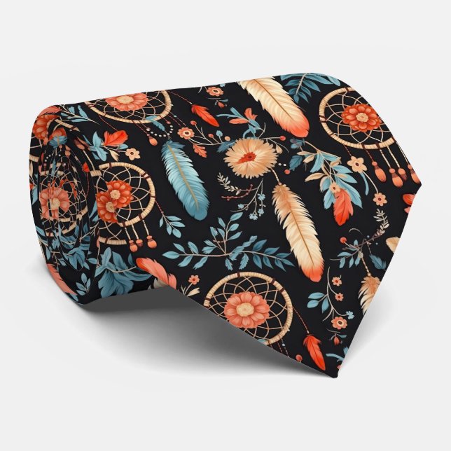 Elegant Boho floral dream catcher tiled  Tie (Rolled)