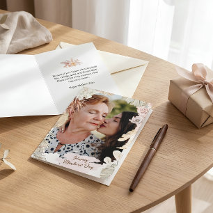 Elegant Boho Floral Editable Photo Mothers Day Card