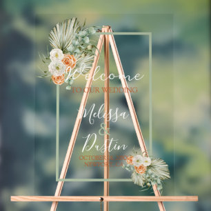 Elegant Boho Floral Fall Beach Wedding Welcome Acrylic Sign