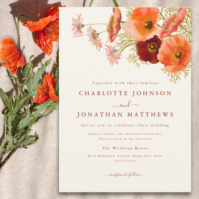 Elegant Boho Floral Fall Wedding Invitation (Elegant boho wildflower wedding invitation )