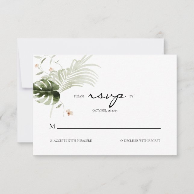 Elegant Boho Floral Greenery Wedding  RSVP Card (Front)