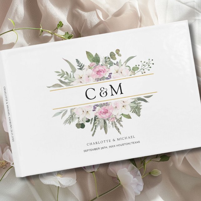 Elegant Boho Floral  Guest Book (Personalized Elegant Boho Floral Guest Book with your name and date.)
