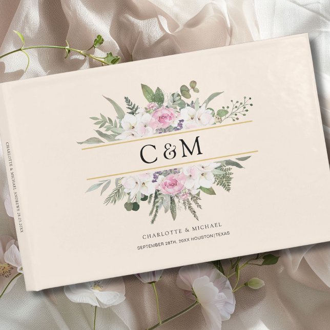 Elegant Boho Floral  Guest Book (Personalized Elegant Boho Floral Guest Book with your name and date.)