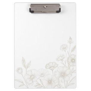 Elegant Boho Floral Line Art Frame Background Clipboard