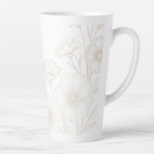Elegant Boho Floral Line Art Frame Background Latte Mug