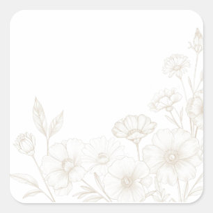 Elegant Boho Floral Line Art Frame Background Square Sticker
