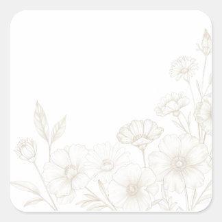 Elegant Boho Floral Line Art Frame Background Square Sticker