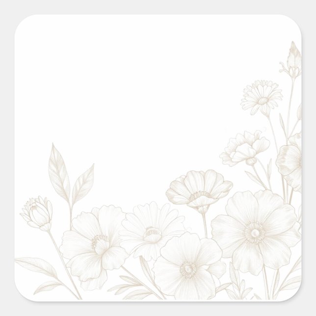 Elegant Boho Floral Line Art Frame Background Square Sticker (Front)