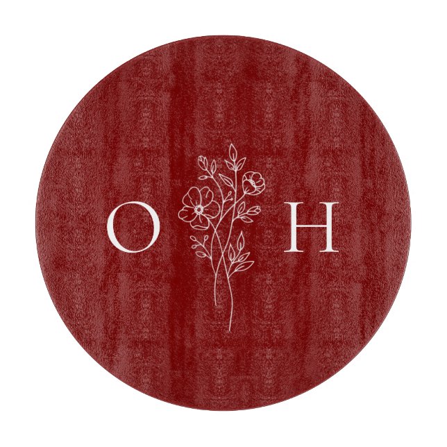 Elegant Boho Floral Monogram  Cutting Board (Front)