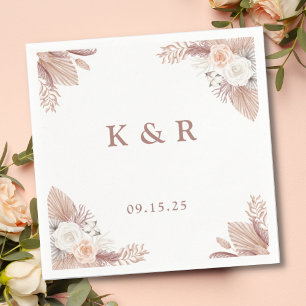 Elegant Boho Floral Monogram Wedding  Napkin