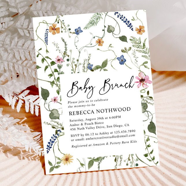 Elegant Boho Floral Neutral Baby Brunch Shower Invitation (Creator Uploaded)