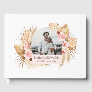 Elegant Boho Floral Pampas Grass photo guest book
