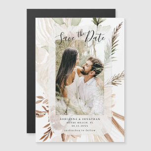 Elegant Boho Floral Pampas Photo Save The Date Magnetic Invitation