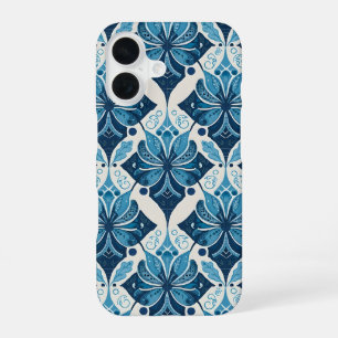 Elegant Boho Floral Pattern in Blue iPhone 16 Case