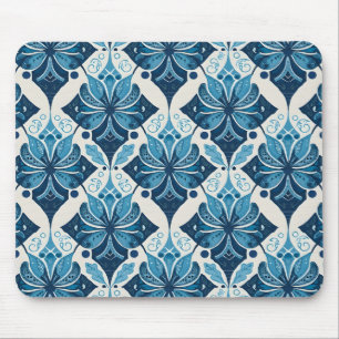 Elegant Boho Floral Pattern in Blue Mouse Pad