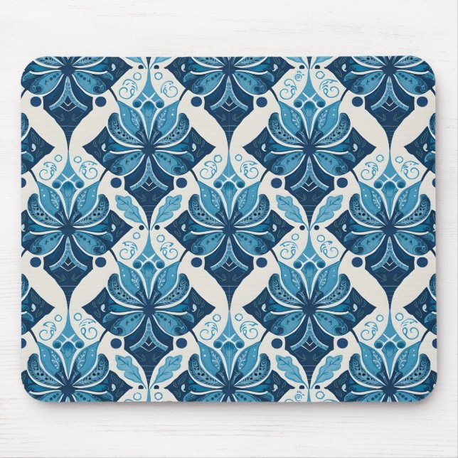 Elegant Boho Floral Pattern in Blue Mouse Pad (Front)