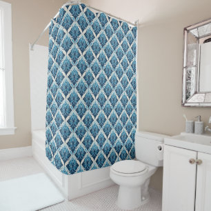 Elegant Boho Floral Pattern in Blue Shower Curtain
