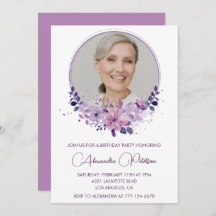Elegant Boho Floral Photo 88th birthday Invitation