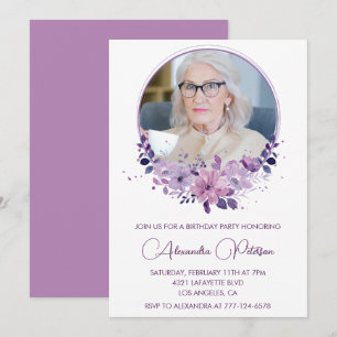 Elegant Boho Floral Photo 92nd birthday Invitation