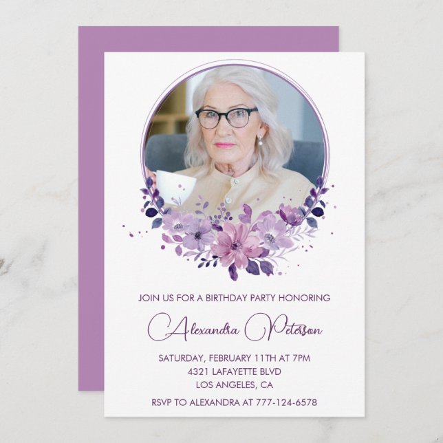 Elegant Boho Floral Photo 99th birthday Invitation (Front/Back)