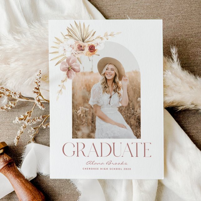 Elegant Boho Floral | Photo Graduation Invitation (Elegant Boho Floral | Photo Graduation Invitation)