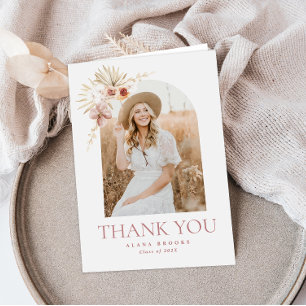 Elegant Boho Floral Photo Graduation Thank You
