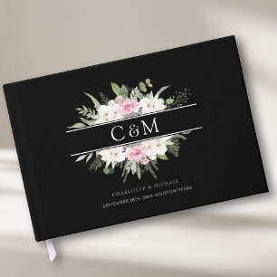 Elegant Boho Floral Silver Guest Book