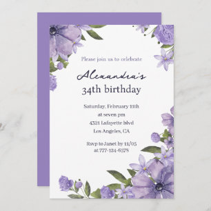 Elegant Boho Floral Watercolor 34th birthday Invitation
