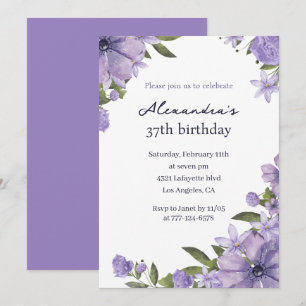 Elegant Boho Floral Watercolor 37th birthday Invitation