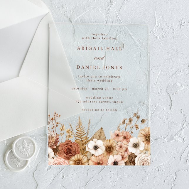 Elegant Boho Floral Wedding Acrylic Invitations (Creator Uploaded)