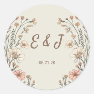Elegant Boho Floral Wedding Classic Round Sticker