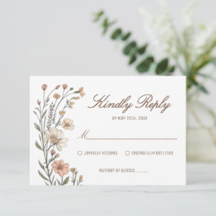 Elegant Boho Floral Wedding RSVP Card