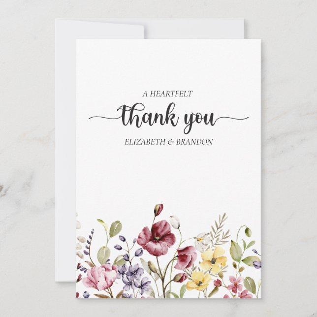 Elegant Boho Floral Wedding Thank You Card (Front)