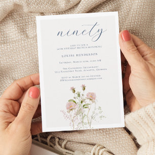 Elegant Boho Floral Wildflower 90th Birthday Party Invitation