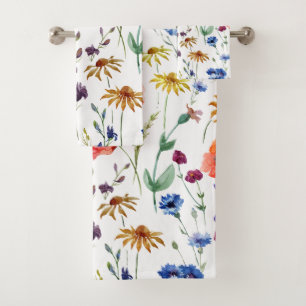 Elegant Boho Floral Wildflower Bath Towel Set