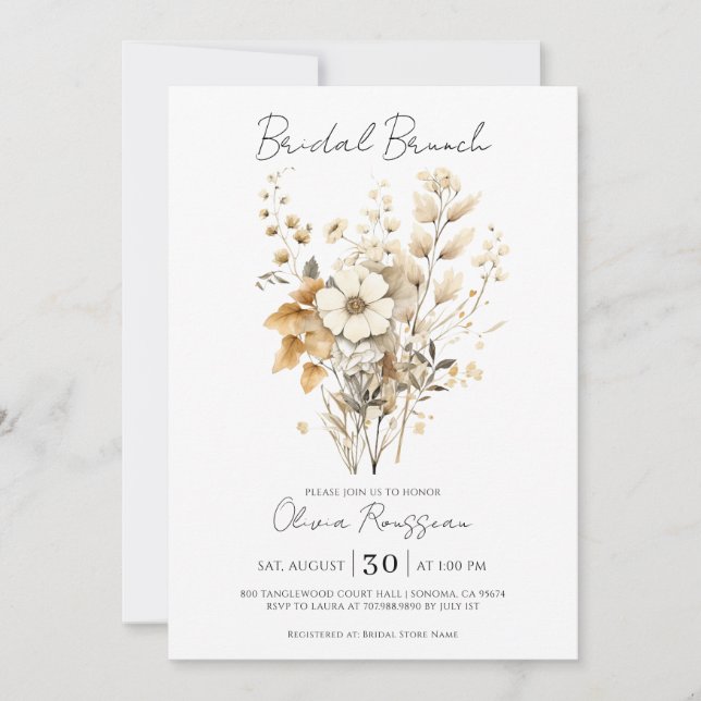 Elegant Boho Floral Wildflower Bridal Brunch Invitation (Front)