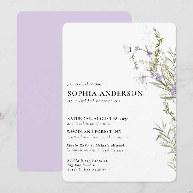 Elegant Boho Floral Wildflower Bridal Shower Invitation (Front/Back)