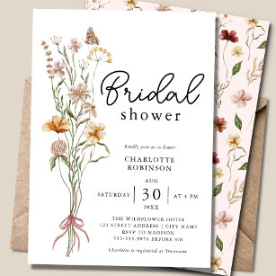 Elegant Boho Floral Wildflower Bridal Shower Invitation