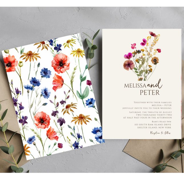 Elegant Boho Floral Wildflower Wedding Invitation (Creator Uploaded)