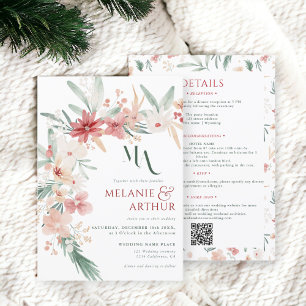 Elegant Boho Floral Winter Wedding QR code Invitation