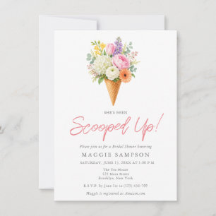 Elegant Boho Flower Ice Cream Bridal Shower Invitation