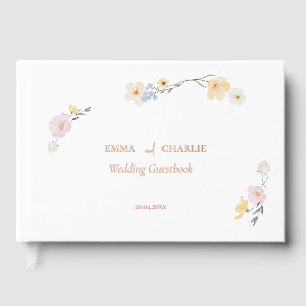 Elegant boho flowers Calligraphy Wedding  Guest Book