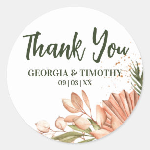 Elegant Boho Flowers, Thank You Classic Round Sticker