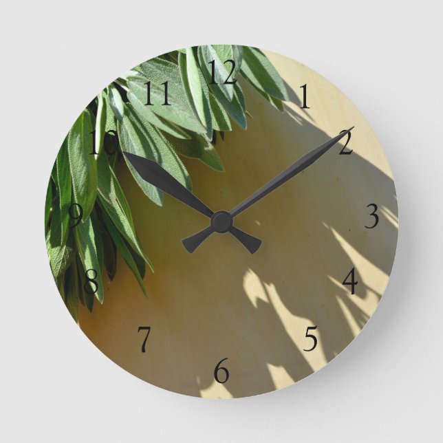 Elegant boho Fresh-cut Sage herb garden Round Clock (Front)