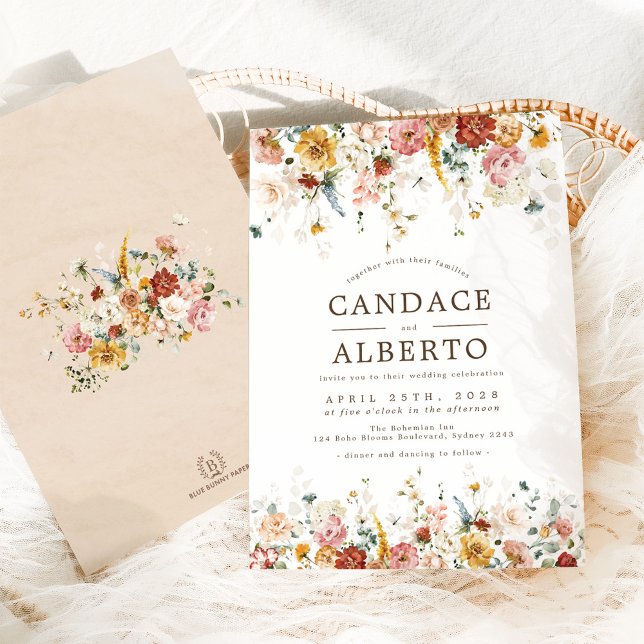 Elegant Boho Garden Flowers Wedding Party Invitation (Creator Uploaded)