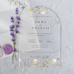 Elegant Boho Garden Wildflowers Wedding Acrylic Invitations