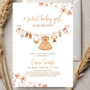 Elegant Boho Girl Baby Clothes Baby Shower Invitation
