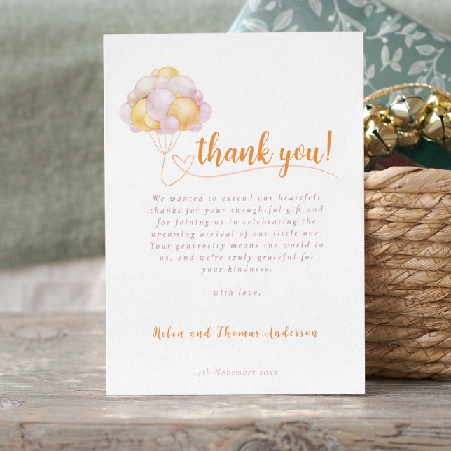 Elegant Boho Girl Balloon Baby Shower  Thank You Card (Elegant Boho Girl Balloon Baby Shower Thank You Card)